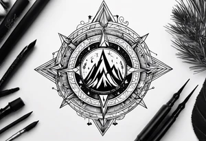 Campfire nature compass tattoo idea