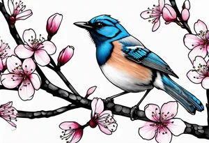 Stellar’s Jay bird on cherry blossoms tattoo for arm tattoo idea