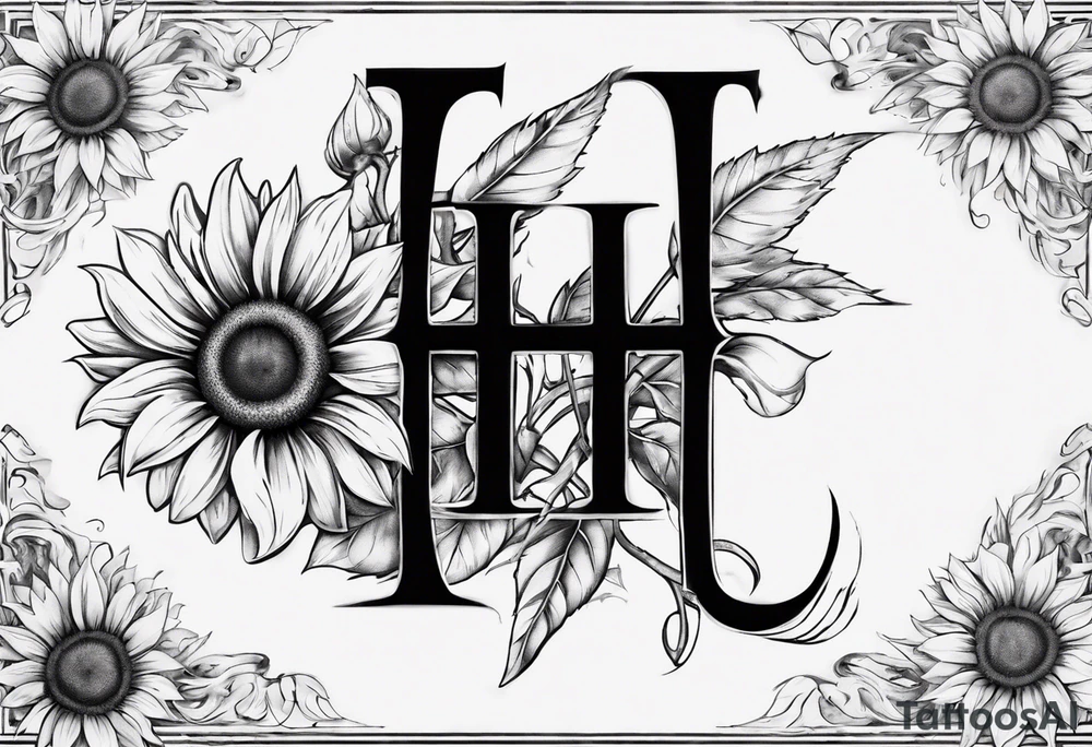 combining the letters E and H with a sunflower tattoo idea