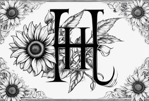 combining the letters E and H with a sunflower tattoo idea