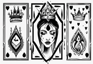 simple queen of hearts crying black tears, with blank eyes tattoo idea