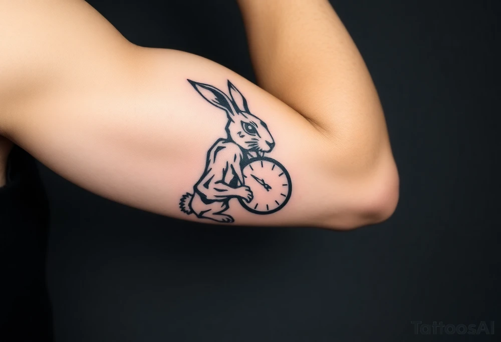 Tribal Rabbit holding a Clock tattoo idea