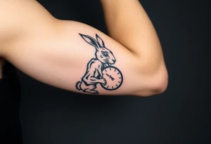 Tribal Rabbit holding a Clock tattoo idea