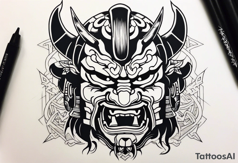 Cyber oni samurai tattoo idea