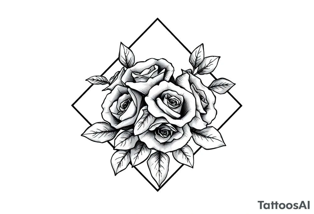 Small Roses filing up the inside of an elongated diamond shape tattoo idea