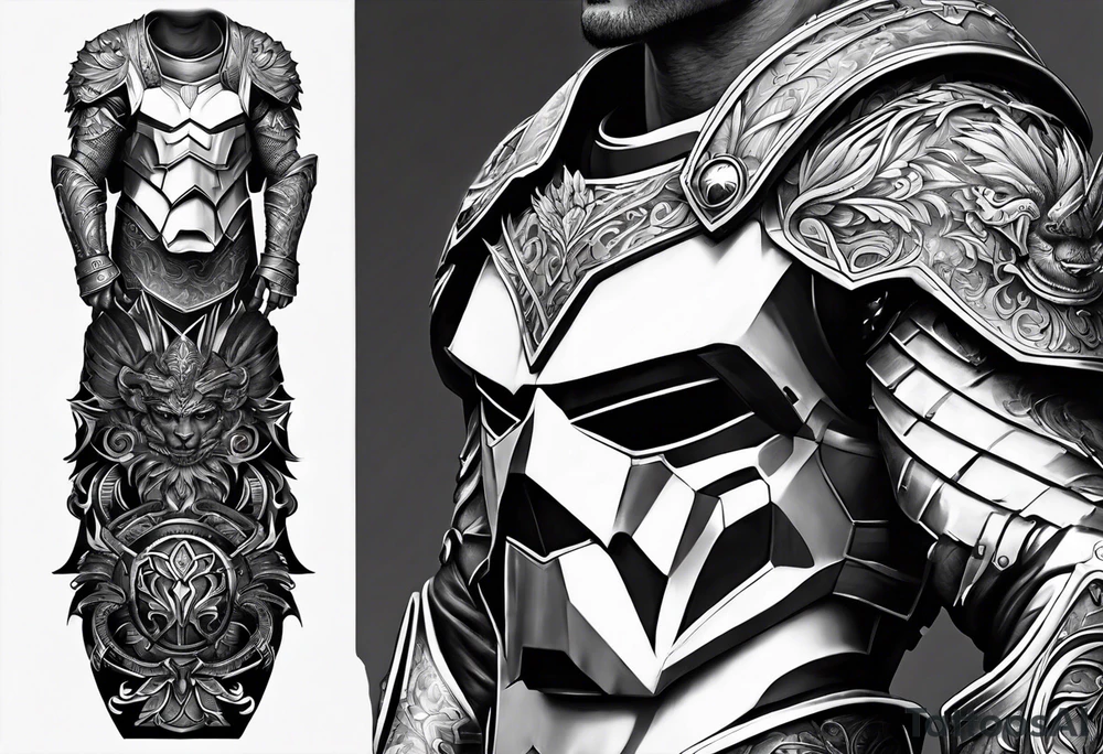 Armor for upper arm and chest tattoo idea