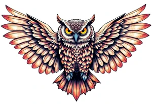 Majestic owl with huge wings spread out tattoo idea
