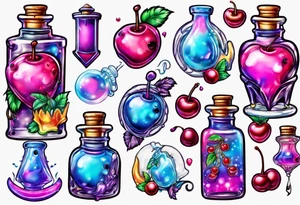 Lisa frank potion bottle with cherries inside tattoo idea