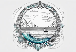 calm sea and Yggdrasill
 without frame tattoo idea