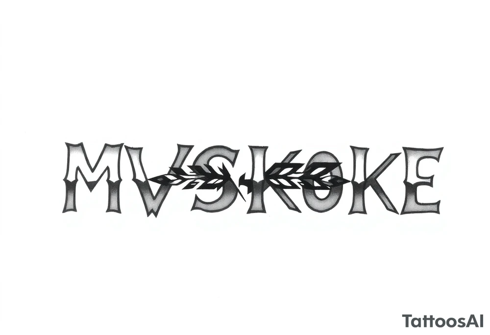 The word “MVSKOKE” shaded with Native American pattern tattoo idea