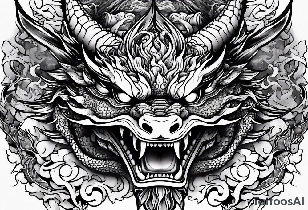 dragon mask fire tattoo idea