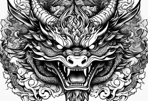 dragon mask fire tattoo idea