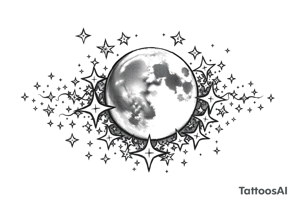 1x10^23 surrounded by cascade of stars and moon tattoo idea