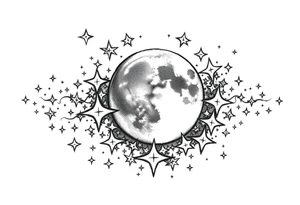 1x10^23 surrounded by cascade of stars and moon tattoo idea