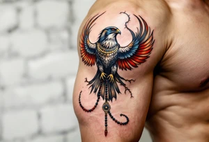 An Egyptian Falcon (Horus) Carrying a Rosary (only red, blue and black are possible colors) tattoo idea