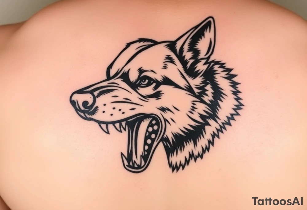 German Shepherd snarling and looking angry. tattoo idea
