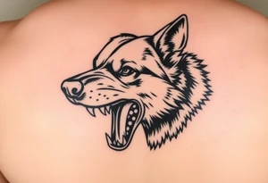 German Shepherd snarling and looking angry. tattoo idea