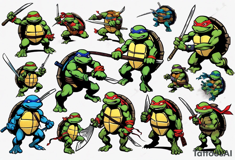 teenage mutant ninja turtles fighting sleeve tattoo idea