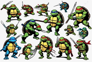 teenage mutant ninja turtles fighting sleeve tattoo idea