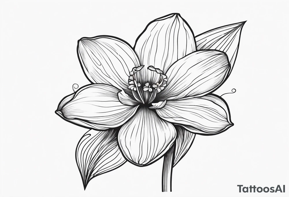 Black line work, delicate, narcissus flower with stem, add cursive uppercase I, finger tattoo tattoo idea