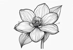 Black line work, delicate, narcissus flower with stem, add cursive uppercase I, finger tattoo tattoo idea