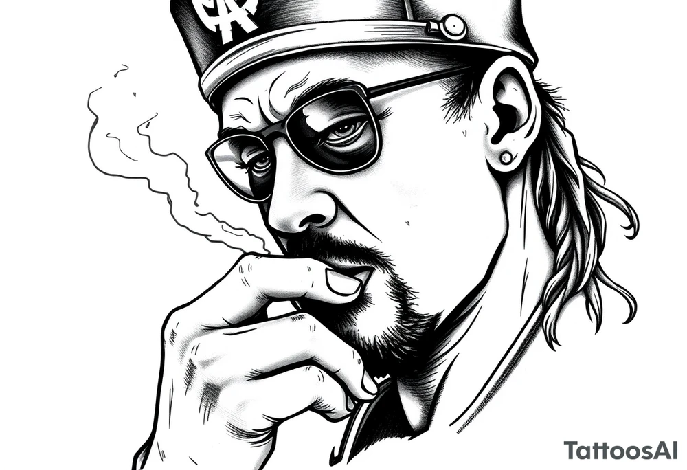 Simple American traditional style cop smoking meth tattoo idea