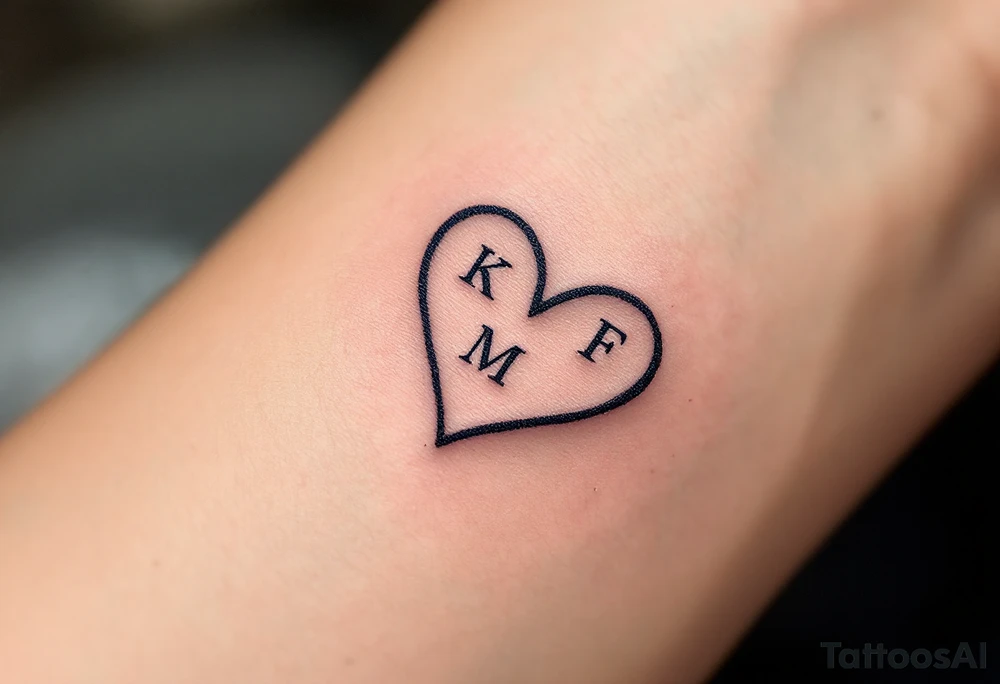 Minimalist Heart with Family Initials – A small, delicate heart with the initials of each family member engraved inside. The heart is done in black ink, with fine, clean lines for a subtle, minimalist look. tattoo idea