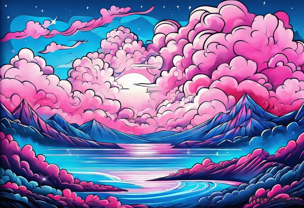 Blue and Pink Clouds tattoo idea