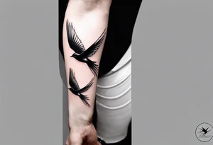 Design a forearm tattoo featuring a minimalist swallows in flight, symbolizing freedom and new beginnings tattoo idea