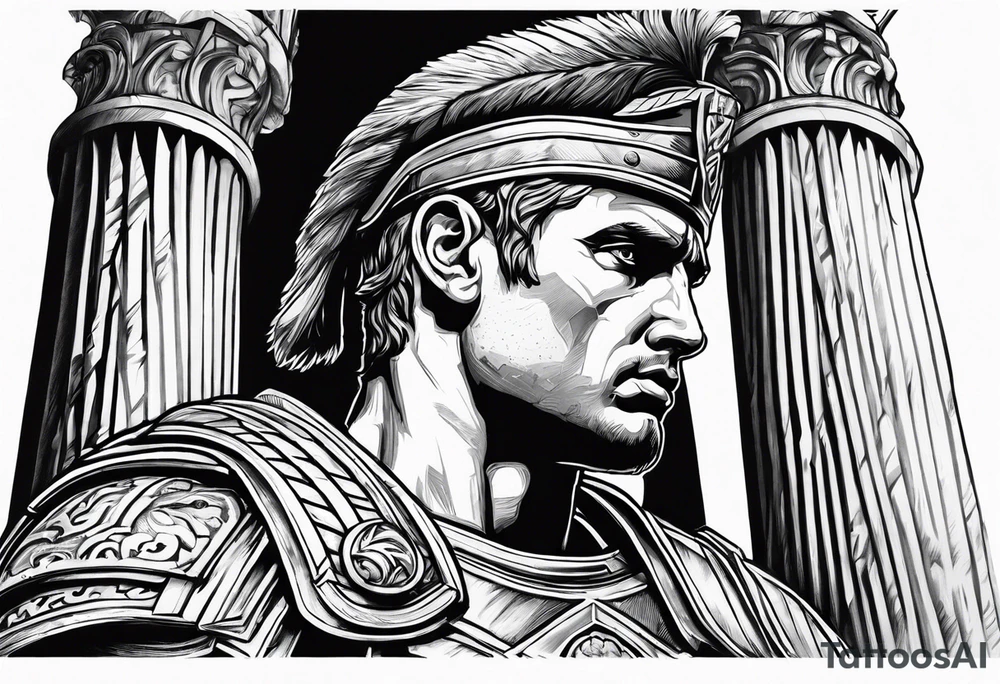 Roman solider looking at pillars tattoo idea