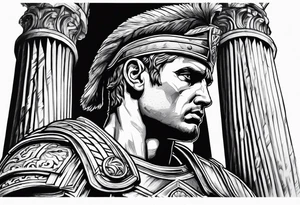 Roman solider looking at pillars tattoo idea