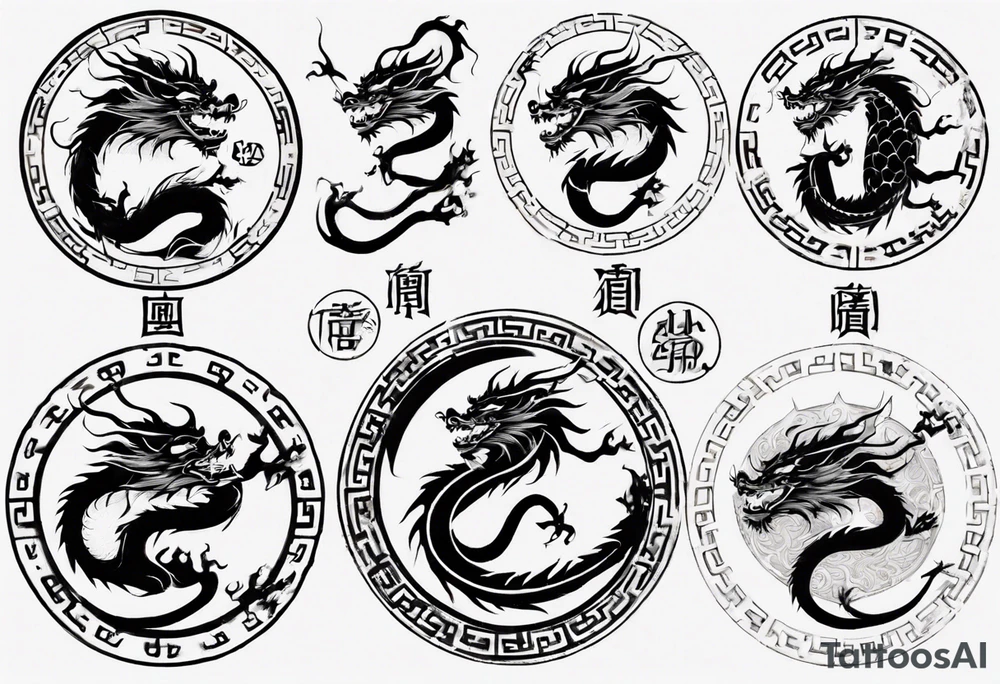 Chinese dragon in a circular shape with "02.03" written on its skin tattoo idea