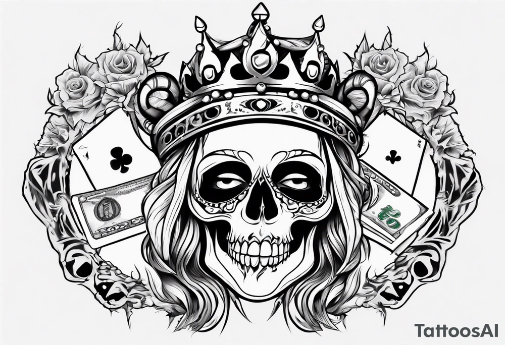 santa la muerta with money and crown
on the card tattoo idea