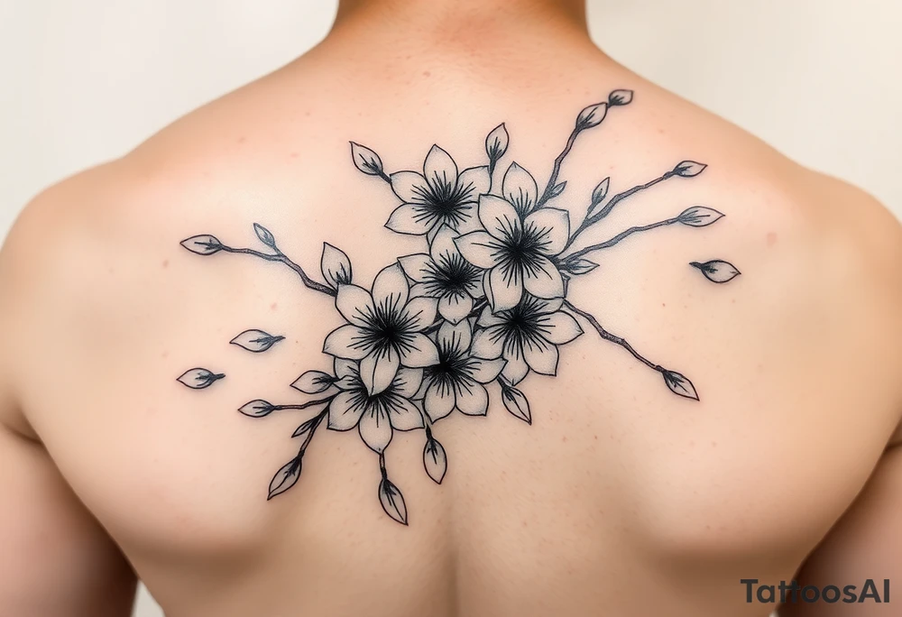 delicate cherry blossoms swirling in spring breeze with petals tattoo idea