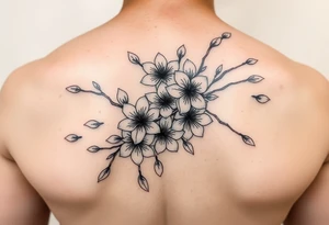delicate cherry blossoms swirling in spring breeze with petals tattoo idea