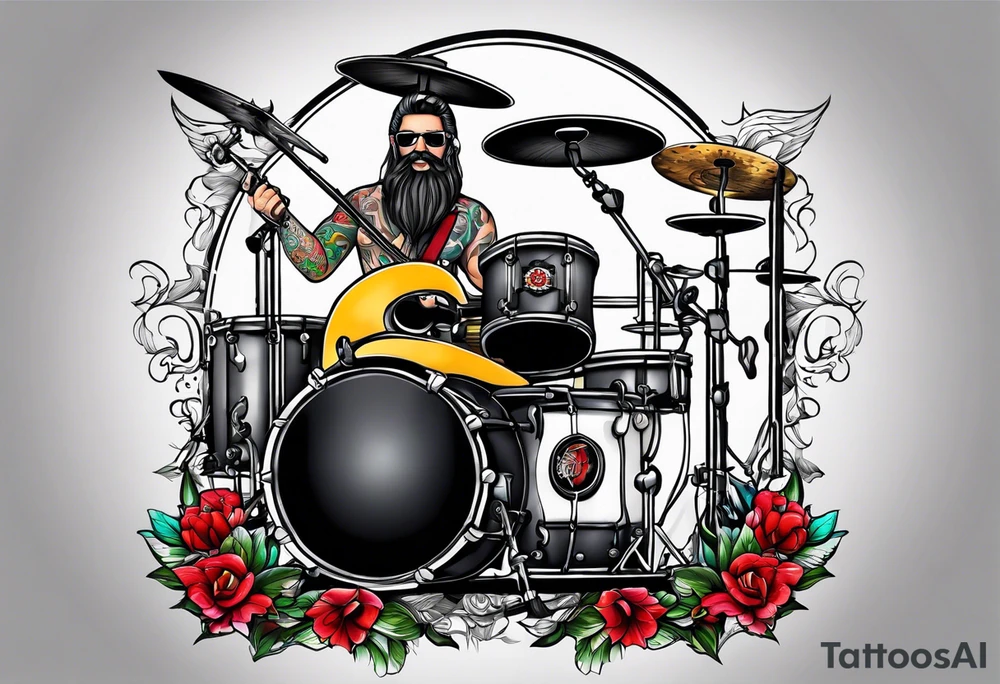 Just 4 fun band with guitar and drums tattoo idea