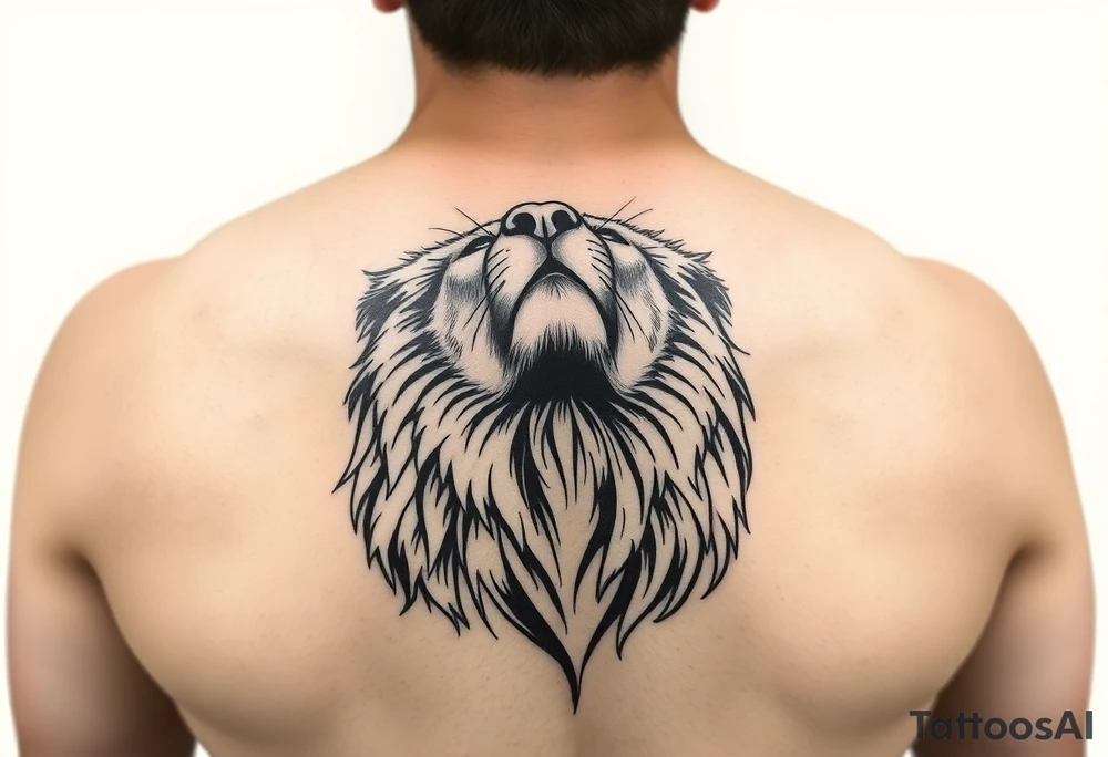 Lion looking into the sky full of emotion tattoo idea