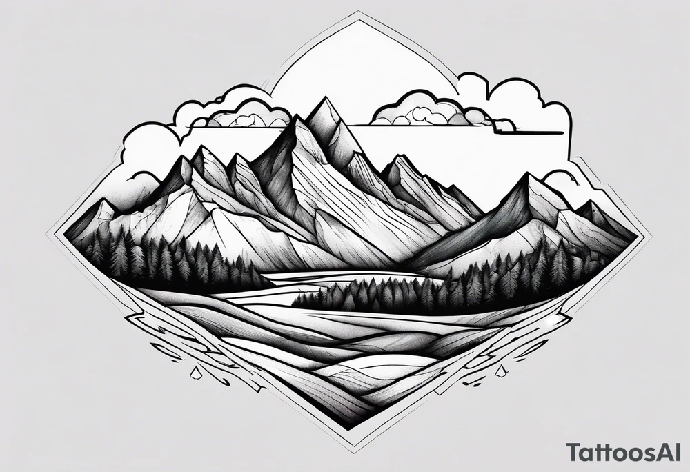 mountains with clouds tattoo idea
