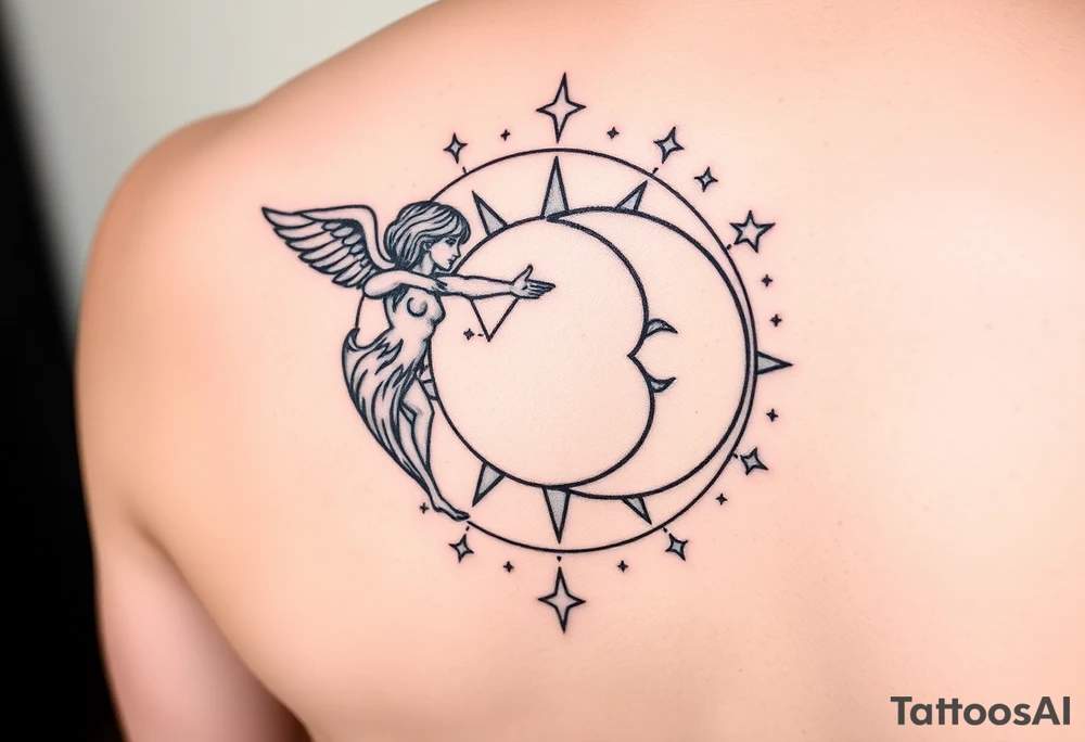 Gemini, sagittarius, sun and moon, with stars and sparkles tattoo idea