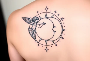 Gemini, sagittarius, sun and moon, with stars and sparkles tattoo idea