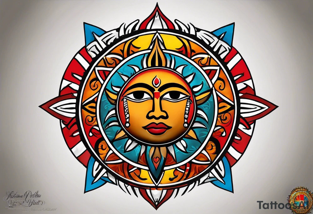 Taino tribal sun with the colors of the Puerto Rico, U.S. Virgin Islands, and Trinidad flags. tattoo idea