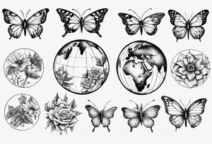 Butterflies and flowers in a globe tattoo idea