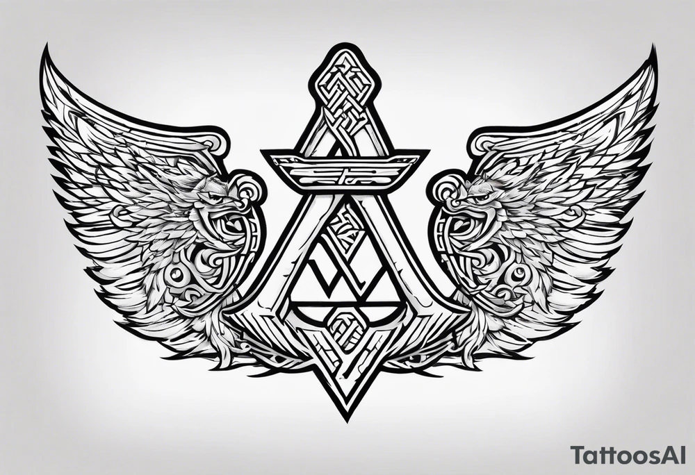 Valhalla  sword shield axe Valknut fog tattoo idea
