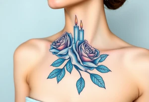 Blue, 2 roses, 2 candles, water tattoo idea