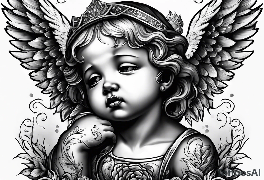 Crying cherub angel with tattoos tattoo idea