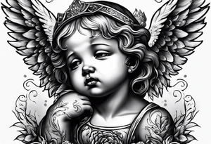 Crying cherub angel with tattoos tattoo idea