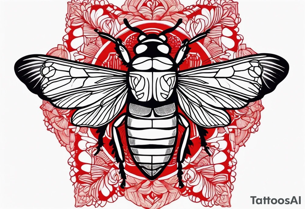 cicada on top of red lace tattoo idea
