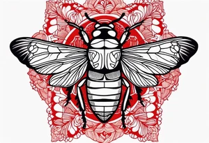 cicada on top of red lace tattoo idea