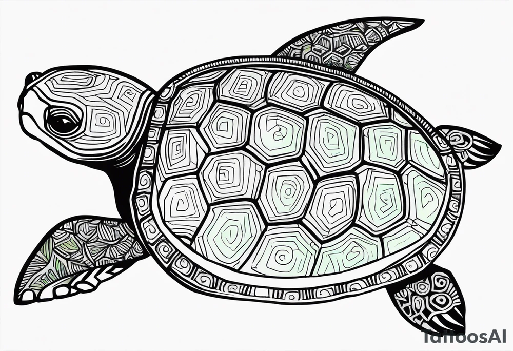 tropical psychedelic turtle's back, top down view, as seen from above tattoo idea