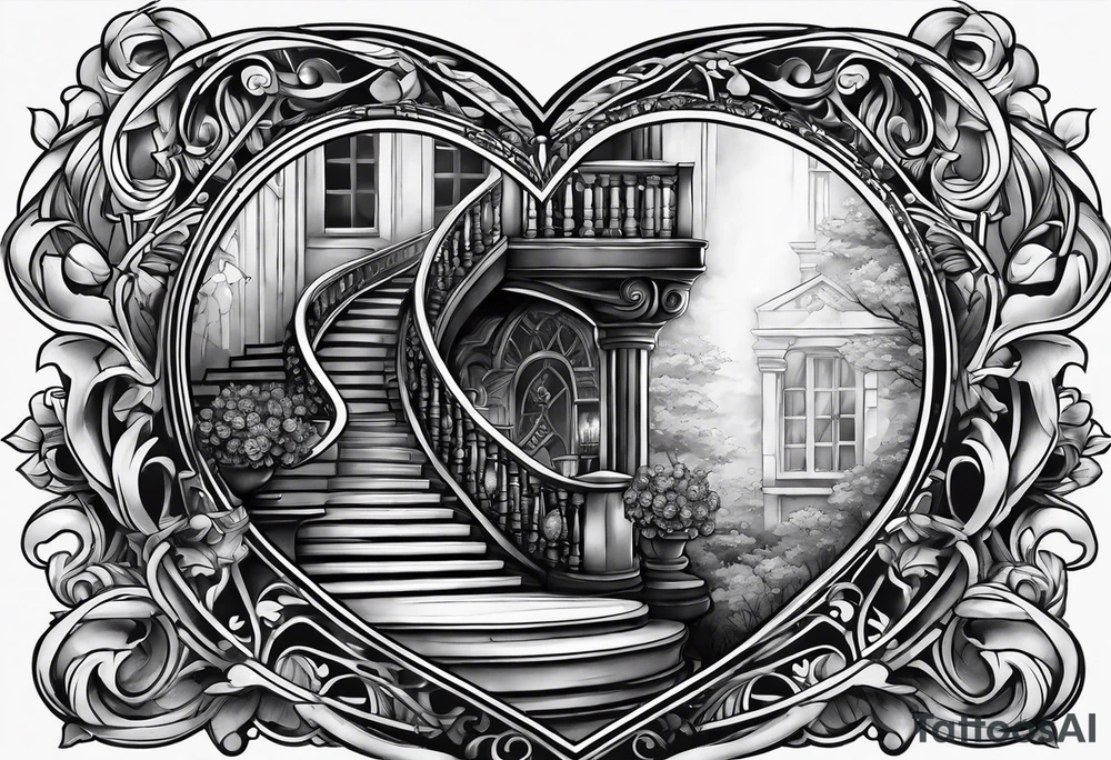 A heart with a staircase going into it tattoo idea